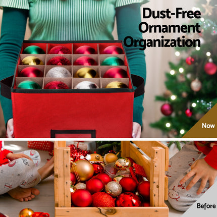 Jingle Jollys Christmas Baubles Storage Box 64 Dividers Xmas Ornaments Container.