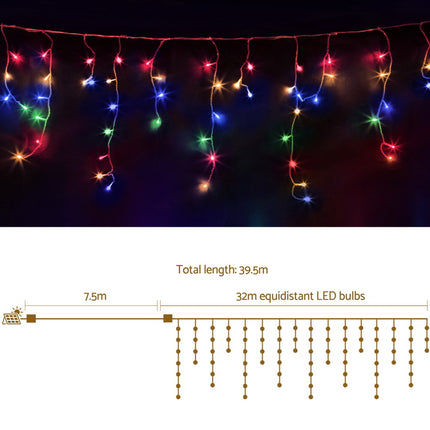 32M Christmas Lights Icicle Light 960 LED Multi-coloured Jingle Jollys.