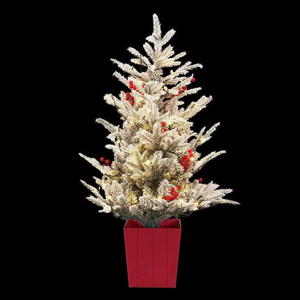 Jingle Jollys Christmas Tree 1M LED Potted Xmas Party Decor Red Barries Flocked.