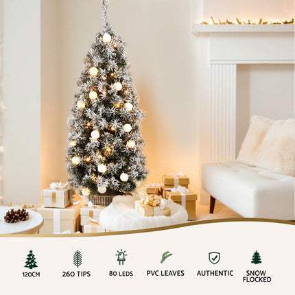 Jingle Jollys Christmas Tree 1.2M Potted Snowy Xmas Tree.