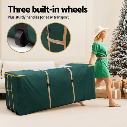 Jingle Jollys Christmas Tree Storage Bag Up to 10ft Visible Handle Wheels Green.
