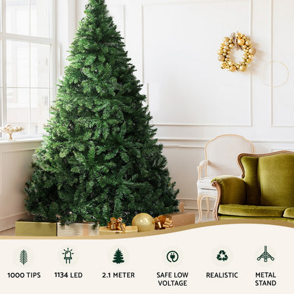 Jingle Jollys Christmas Tree 2.1m Xmas Tree Decorations 1134 LEDs.