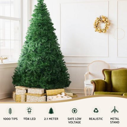 Jingle Jollys Christmas Tree 2.1m Xmas Tree Decoration 8 Light Mode Multi Colour.