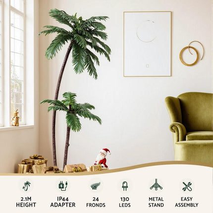 Jingle Jollys Christmas Tree 2.1m LED Lighted Xmas Palm Trees Party Decorations.