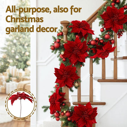 Jingle Jollys 14Pcs Christmas Tree Flowers Set Xmas Garland Wreath Ornaments Red.
