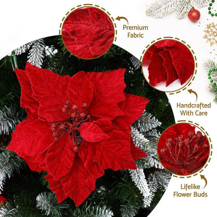 Jingle Jollys 14Pcs Christmas Tree Flowers Set Xmas Garland Wreath Ornaments Red.
