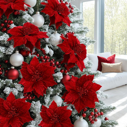 Jingle Jollys 14Pcs Christmas Tree Flowers Set Xmas Garland Wreath Ornaments Red.