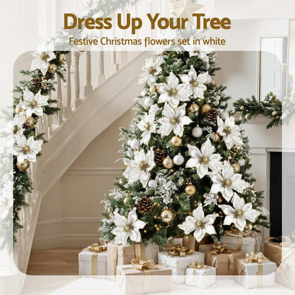 Jingle Jollys 14Pcs Christmas Tree Flower Set Xmas Garland Wreath Magnolia White.