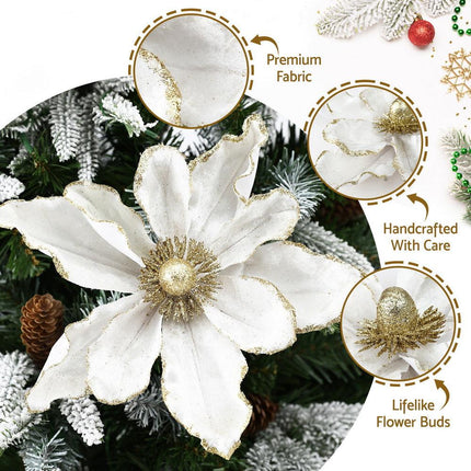 Jingle Jollys 14Pcs Christmas Tree Flower Set Xmas Garland Wreath Magnolia White.