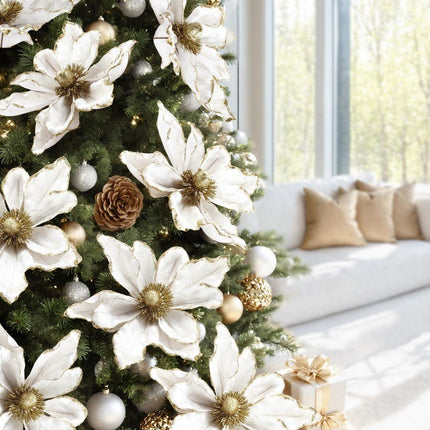 Jingle Jollys 14Pcs Christmas Tree Flower Set Xmas Garland Wreath Magnolia White.