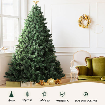Jingle Jollys Christmas Tree 1.8M Xmas Tree Decorations 1980 LEDs 8 Light Mode.