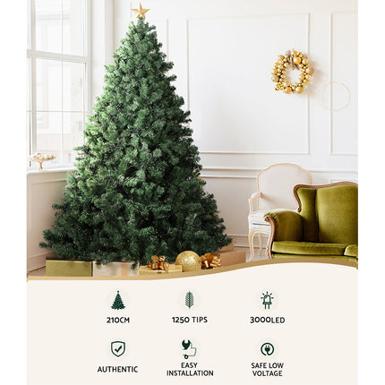 Jingle Jollys Christmas Tree 2.1M Xmas Tree Decorations 3000 LEDs 8 Light Mode.