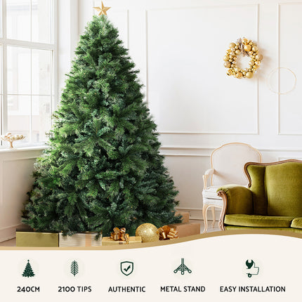 Jingle Jollys Christmas Tree 2.4M Xmas Tree Decorations Pine Needles 2100 Tips.