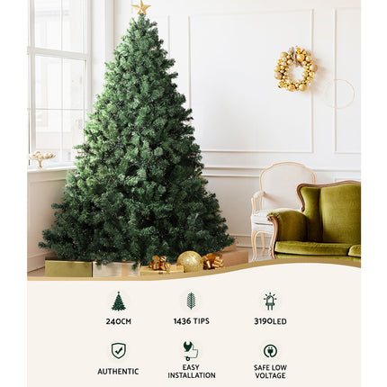 Jingle Jollys Christmas Tree 2.4M Xmas Tree Decorations 3190 LEDs 8 Light Mode.