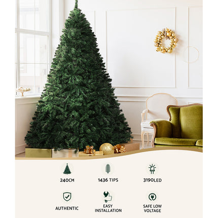 Jingle Jollys Christmas Tree 2.4M Xmas Tree Decoration 8 Light Mode Multi Colour.
