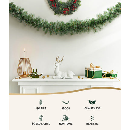 Jingle Jollys 1.8m Christmas Garland with LED lights Party Xmas Decorations.