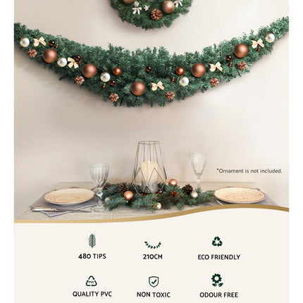 Jingle Jollys 2.1m Christmas Garland Xmas Decorations Green Wedding Party.