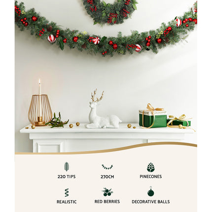 Jingle Jollys 2.7m Christmas Garland with Decorations Xmas Wedding Party.