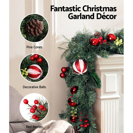 Jingle Jollys 2.7m Christmas Garland with Decorations Xmas Wedding Party.