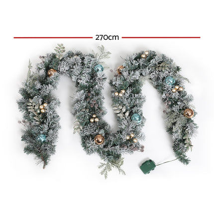 Jingle Jollys 2.7m Christmas Garland with LED Lights Snowy Decoration Xmas Party.