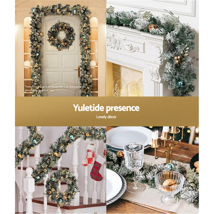 Jingle Jollys 2.7m Christmas Garland with LED Lights Snowy Decoration Xmas Party.