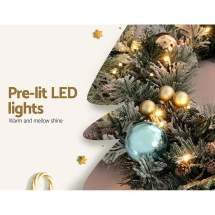 Jingle Jollys 2.7m Christmas Garland with LED Lights Snowy Decoration Xmas Party.