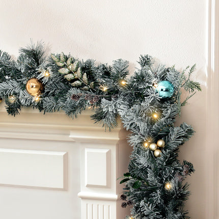 Jingle Jollys 2.7m Christmas Garland with LED Lights Snowy Decoration Xmas Party.