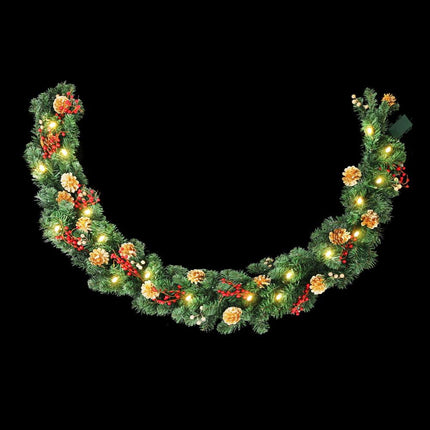 Jingle Jollys 1.8M Christmas Garland Pre-lit LED Pine Cones Berries Xmas Decor.