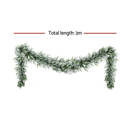 Jingle Jollys 3M Christmas Garland Pre-lit LED Lights Snow Frosted Tips Decor.