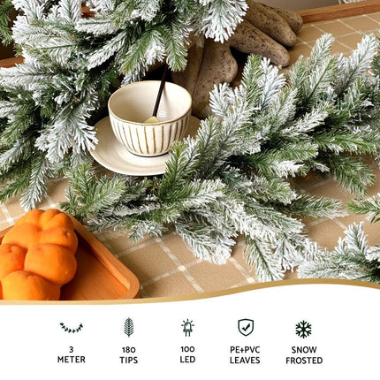 Jingle Jollys 3M Christmas Garland Pre-lit LED Lights Snow Frosted Tips Decor.