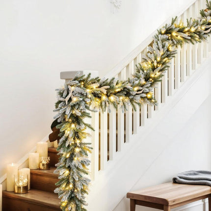 Jingle Jollys 3M Christmas Garland Pre-lit LED Lights Snow Frosted Tips Decor.