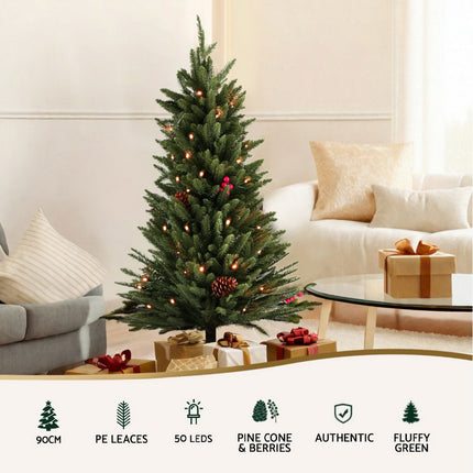 Jingle Jollys Mini Christmas Tree 90cm LED Xmas Tree Party Decorations.