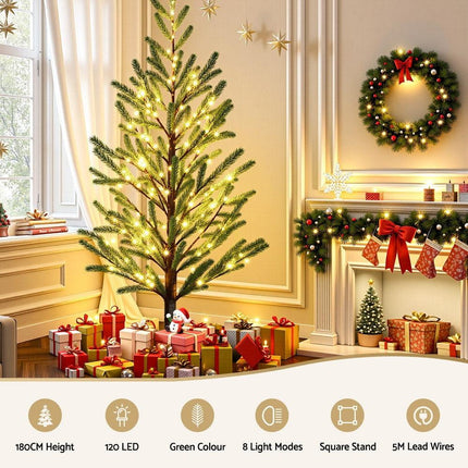 Jingle Jollys Christmas Tree 1.8M Pre-lit LED Xmas Tree 8 Modes Party Decoration.