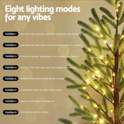 Jingle Jollys Christmas Tree 1.8M Pre-lit LED Xmas Tree 8 Modes Party Decoration.