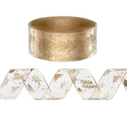 Jingle Jollys 20M Christmas Ribbon Roll Bow Printed Xmas Tree Decor Gift Gold.