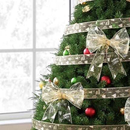 Jingle Jollys 20M Christmas Ribbon Roll Bow Printed Xmas Tree Decor Gift Gold.
