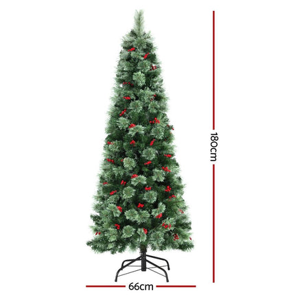 Jingle Jollys Christmas Tree 1.8M LED Xmas Tree Party Decorations Red Barries.