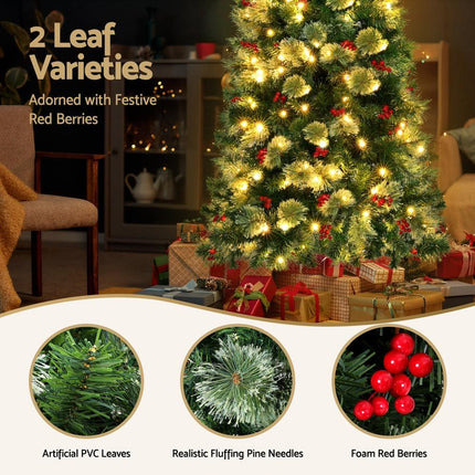 Jingle Jollys Christmas Tree 1.8M LED Xmas Tree Party Decorations Red Barries.