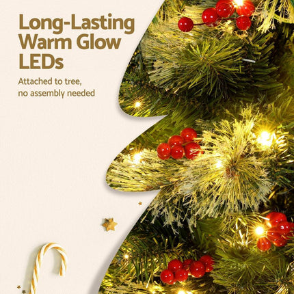 Jingle Jollys Christmas Tree 1.8M LED Xmas Tree Party Decorations Red Barries.