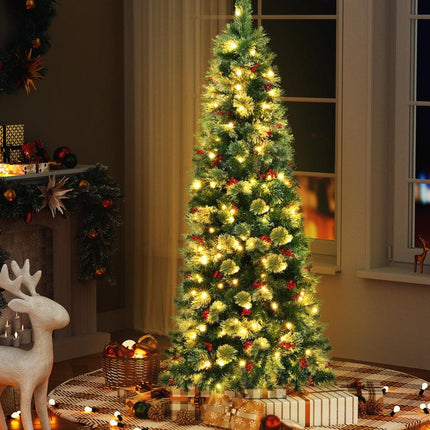 Jingle Jollys Christmas Tree 1.8M LED Xmas Tree Party Decorations Red Barries.