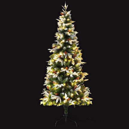 Jingle Jollys Christmas Tree 190cm Pine Cones LED Flocking Xmas Tree 680 Tips.