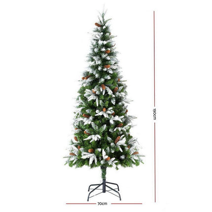 Jingle Jollys Christmas Tree 190cm Pine Cones LED Flocking Xmas Tree 680 Tips.