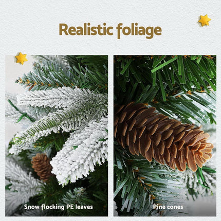 Jingle Jollys Christmas Tree 190cm Pine Cones LED Flocking Xmas Tree 680 Tips.