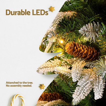 Jingle Jollys Christmas Tree 190cm Pine Cones LED Flocking Xmas Tree 680 Tips.
