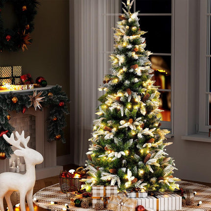 Jingle Jollys Christmas Tree 190cm Pine Cones LED Flocking Xmas Tree 680 Tips.