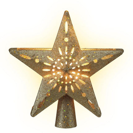Jingle Jollys Christmas Tree Topper Star Snowflake Projector Party Glitter Gold.