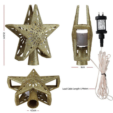 Jingle Jollys Christmas Tree Topper Star Snowflake Projector Party Glitter Gold.