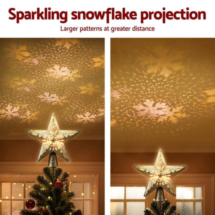 Jingle Jollys Christmas Tree Topper Star Snowflake Projector Party Glitter Gold.