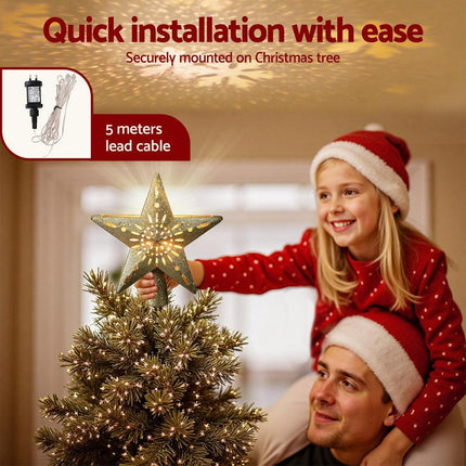 Jingle Jollys Christmas Tree Topper Star Snowflake Projector Party Glitter Gold.
