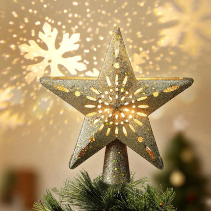 Jingle Jollys Christmas Tree Topper Star Snowflake Projector Party Glitter Gold.